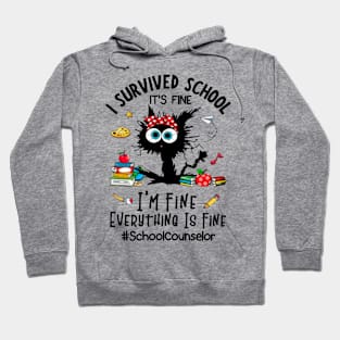 Black Cat School Counselor I'm Fine Everything Is Fine Hoodie